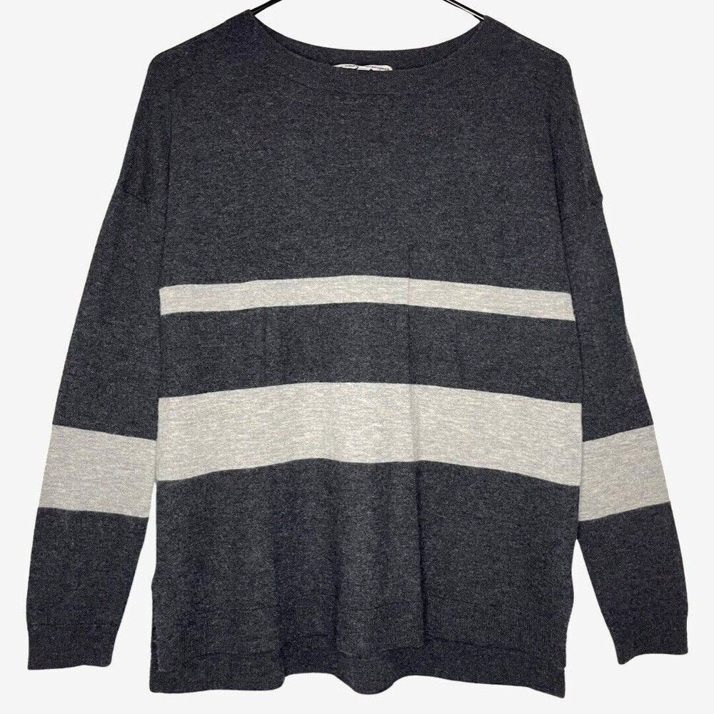 Cashmere Project Women Sweater XS Gray Stripe Boat Neck Long Sleeve Lightweight